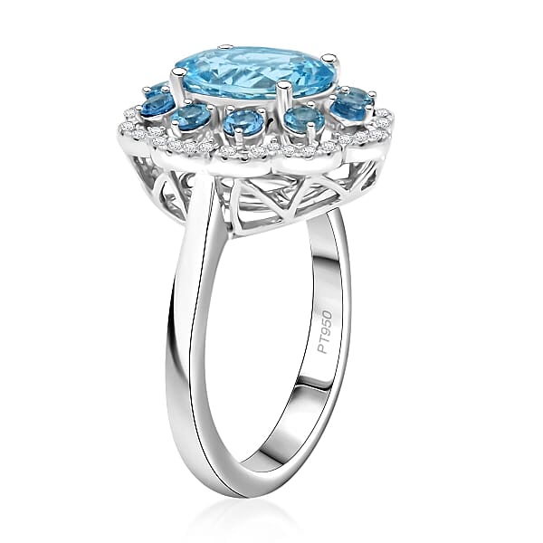 Certified & Appraised Rhapsody AAAA Santa Maria Aquamarine And E-F VS Diamond 3.10 Ctw Ring In 950 Platinum 9 Grams