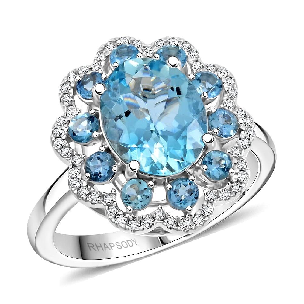 Certified & Appraised Rhapsody AAAA Santa Maria Aquamarine and E-F VS Diamond 3.10 ctw Ring in 950 Platinum 9 Grams