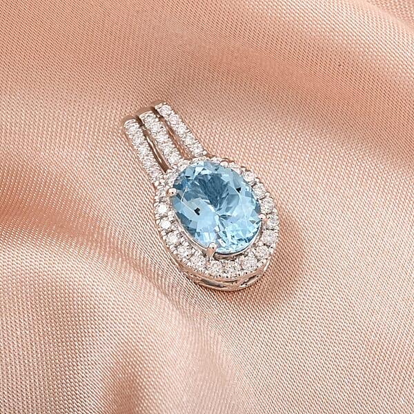 Certified & Appraised Rhapsody AAAA Santa Maria Aquamarine And E-F VS Diamond 2.00 Ctw Pendant Without Chain In 950 Platinum