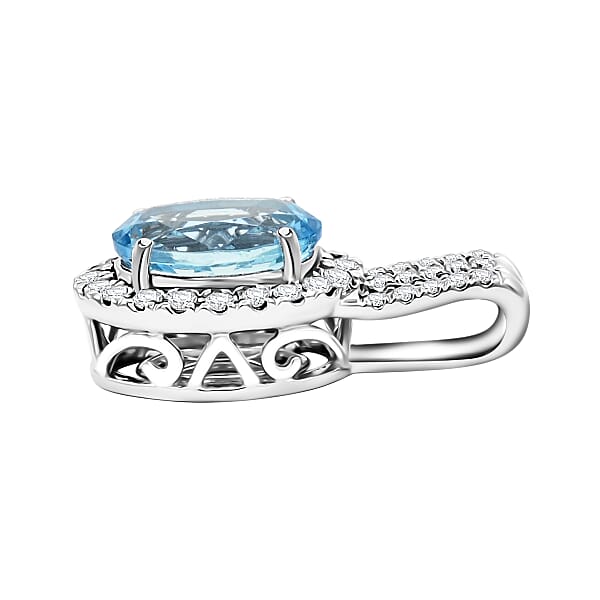 Certified & Appraised Rhapsody AAAA Santa Maria Aquamarine And E-F VS Diamond 2.00 Ctw Pendant Without Chain In 950 Platinum