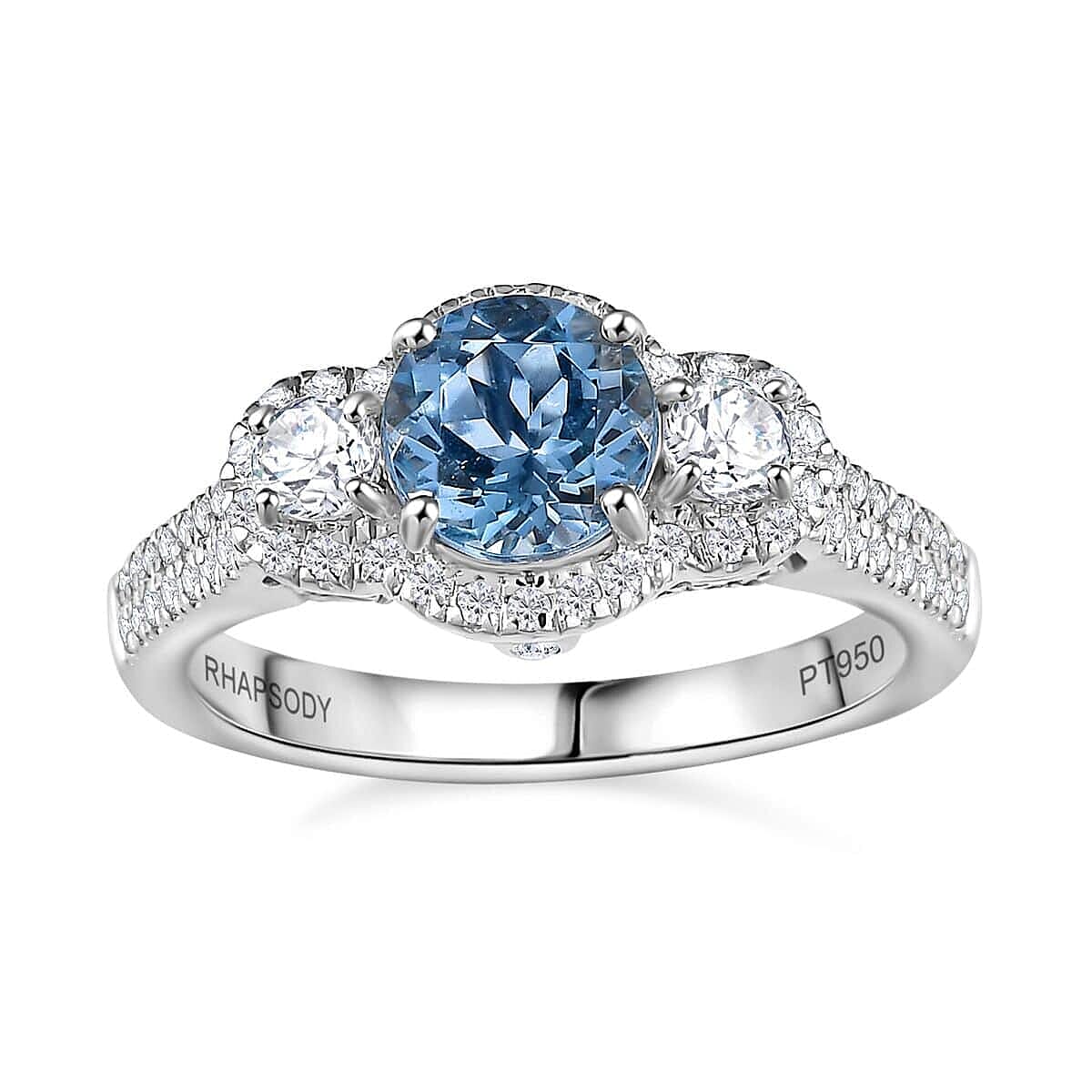 Certified & Appraised Rhapsody AAAA Santa Maria Aquamarine and E-F VS2 Diamond 1.48 ctw Ring in 950 Platinum 6.25 Gram