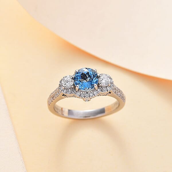 Certified & Appraised Rhapsody AAAA Santa Maria Aquamarine And E-F VS2 Diamond 1.48 Ctw Ring In 950 Platinum 6.25 Gram