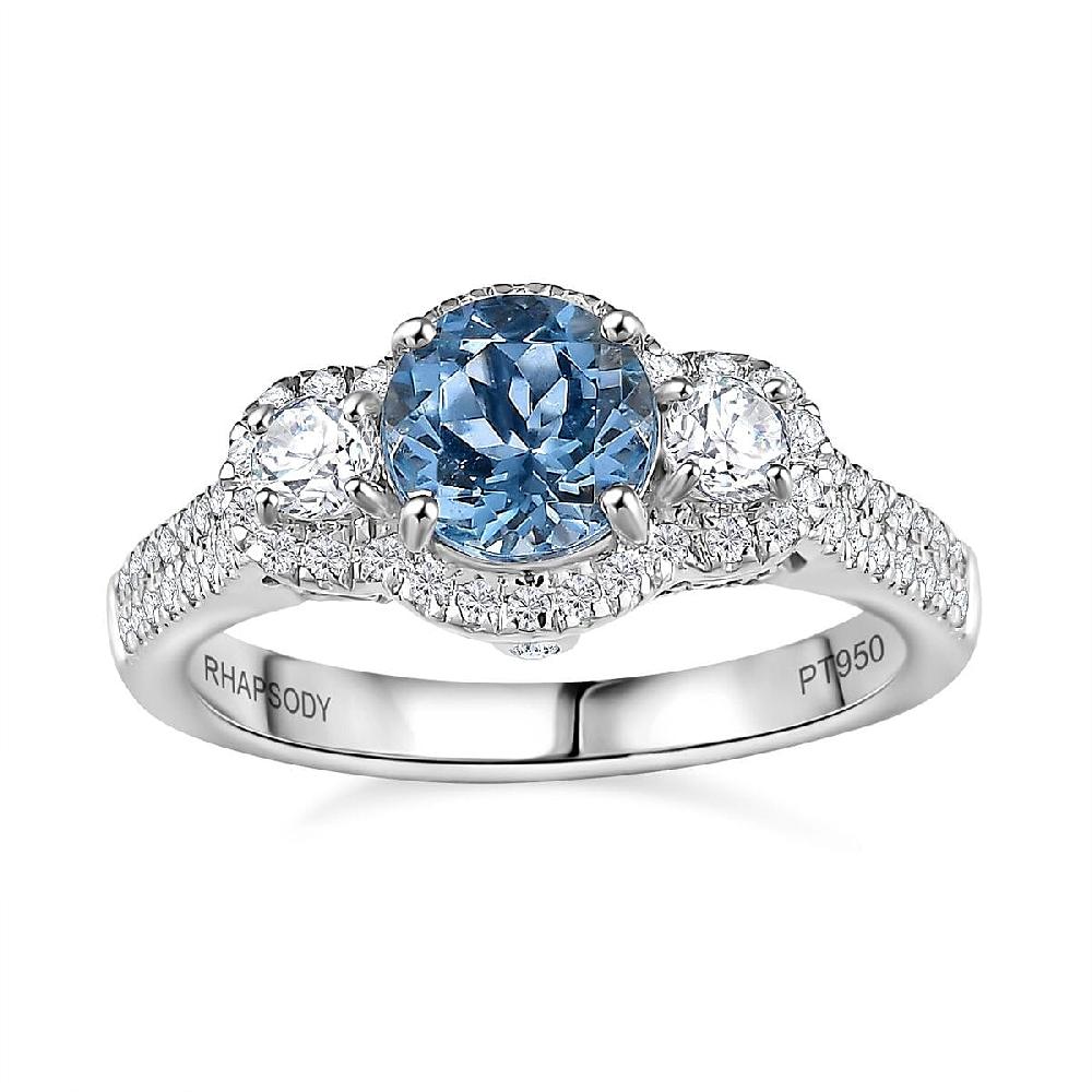 Certified & Appraised Rhapsody AAAA Santa Maria Aquamarine and E-F VS2 Diamond 1.48 ctw Ring in 950 Platinum 6.25 Gram