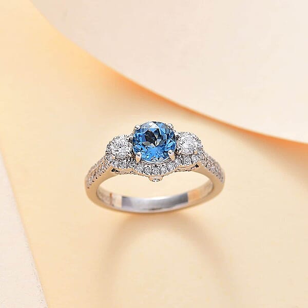 Certified & Appraised Rhapsody AAAA Santa Maria Aquamarine And E-F VS2 Diamond 1.48 Ctw Ring In 950 Platinum 6.25 Gram