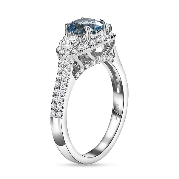 Certified & Appraised Rhapsody AAAA Santa Maria Aquamarine And E-F VS2 Diamond 1.48 Ctw Ring In 950 Platinum 6.25 Gram