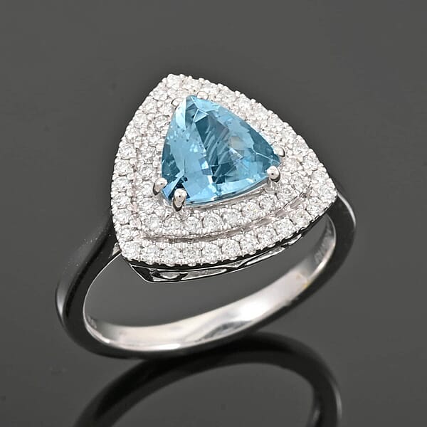 Certified & Appraised Rhapsody AAAA Santa Maria Aquamarine And E-F VS Diamond 2.00 Ctw Ring In 950 Platinum 8.80 Grams
