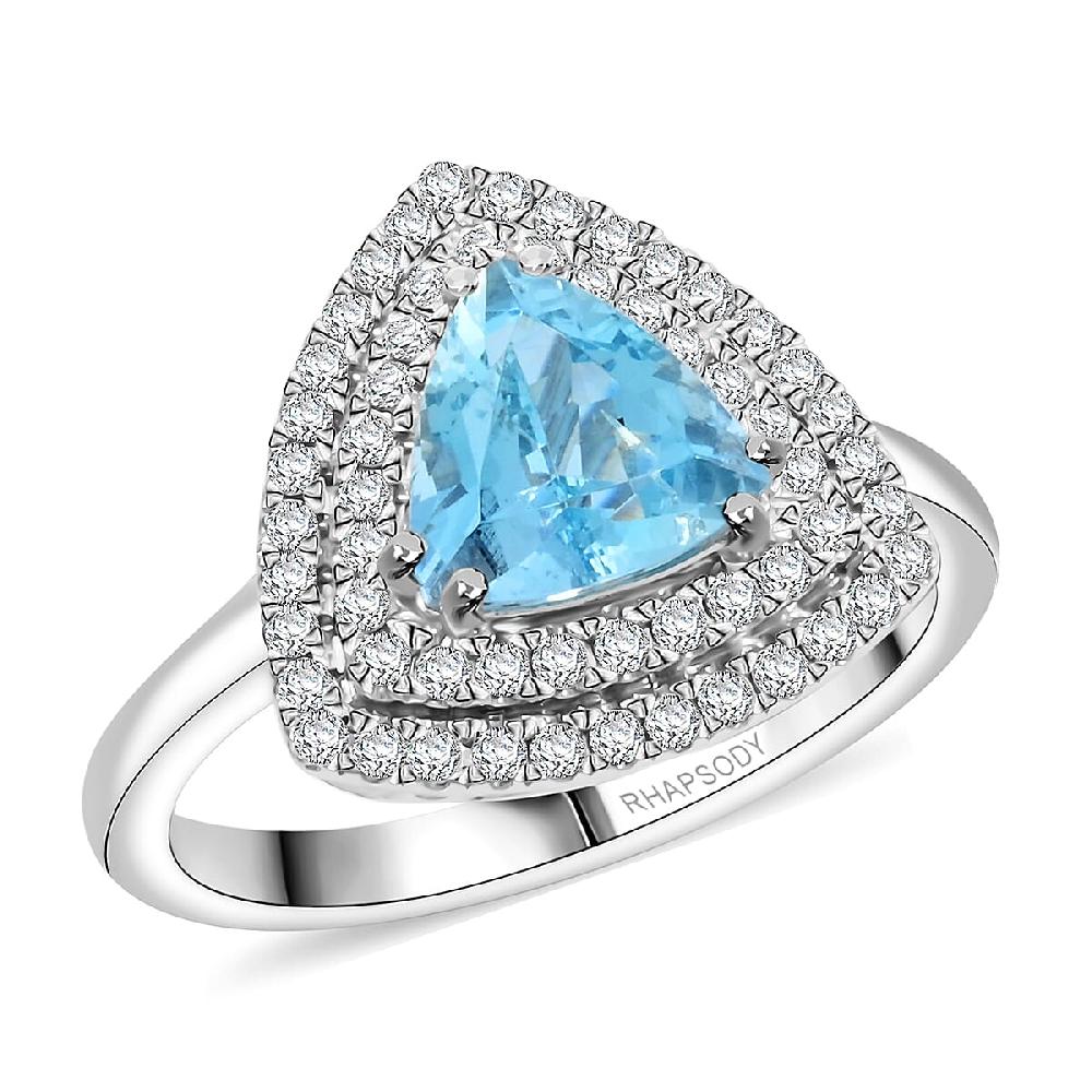 Certified & Appraised Rhapsody AAAA Santa Maria Aquamarine and E-F VS Diamond 2.00 ctw Ring in 950 Platinum 8.80 Grams