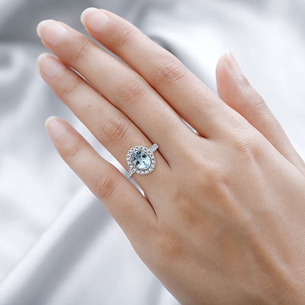 Certified & Appraised Rhapsody AAAA Santa Maria Aquamarine And E-F VS2 Diamond 2.50 Ctw Halo Ring In 950 Platinum 6 Grams