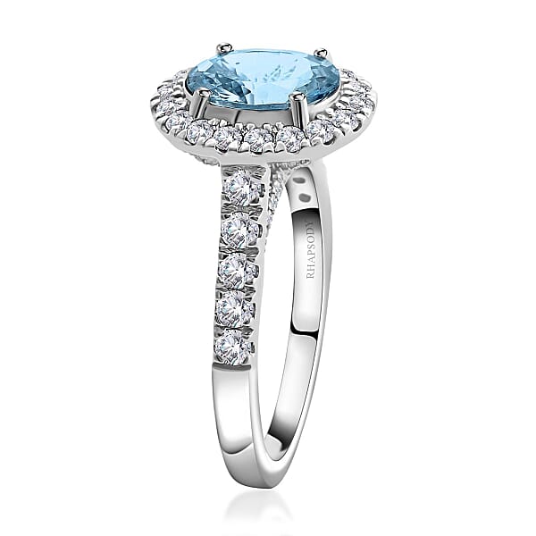 Certified & Appraised Rhapsody AAAA Santa Maria Aquamarine And E-F VS2 Diamond 2.50 Ctw Halo Ring In 950 Platinum 6 Grams