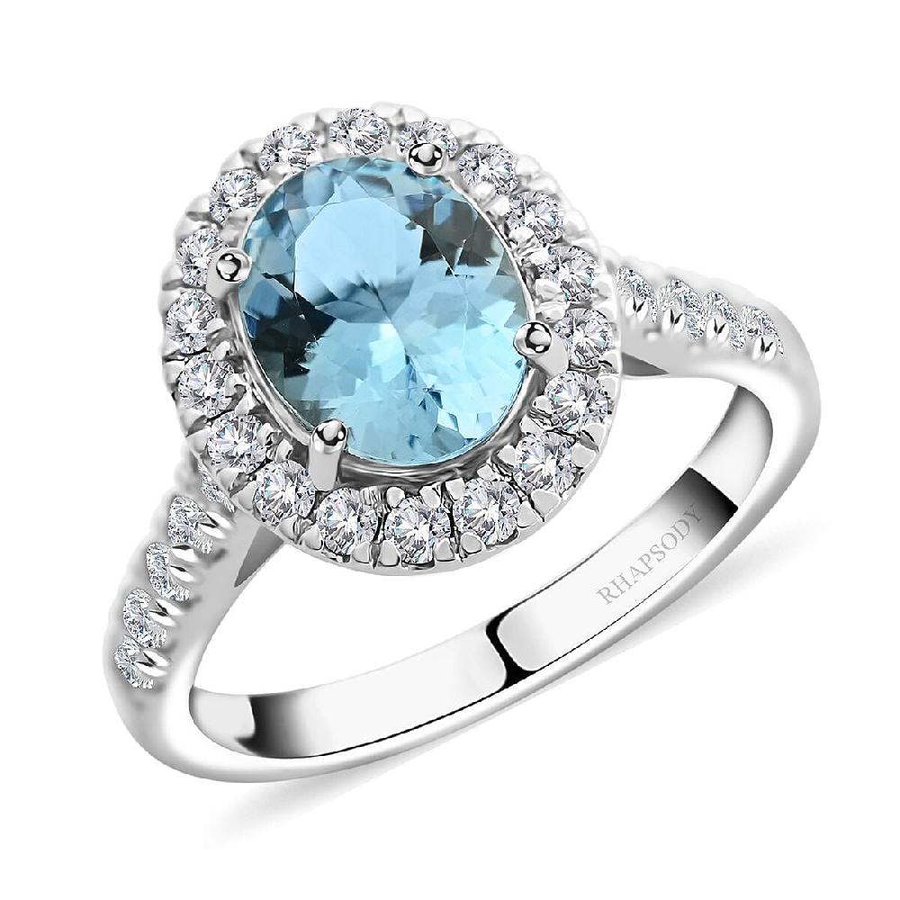 Certified & Appraised Rhapsody AAAA Santa Maria Aquamarine and E-F VS2 Diamond 2.50 ctw Halo Ring in 950 Platinum 6 Grams