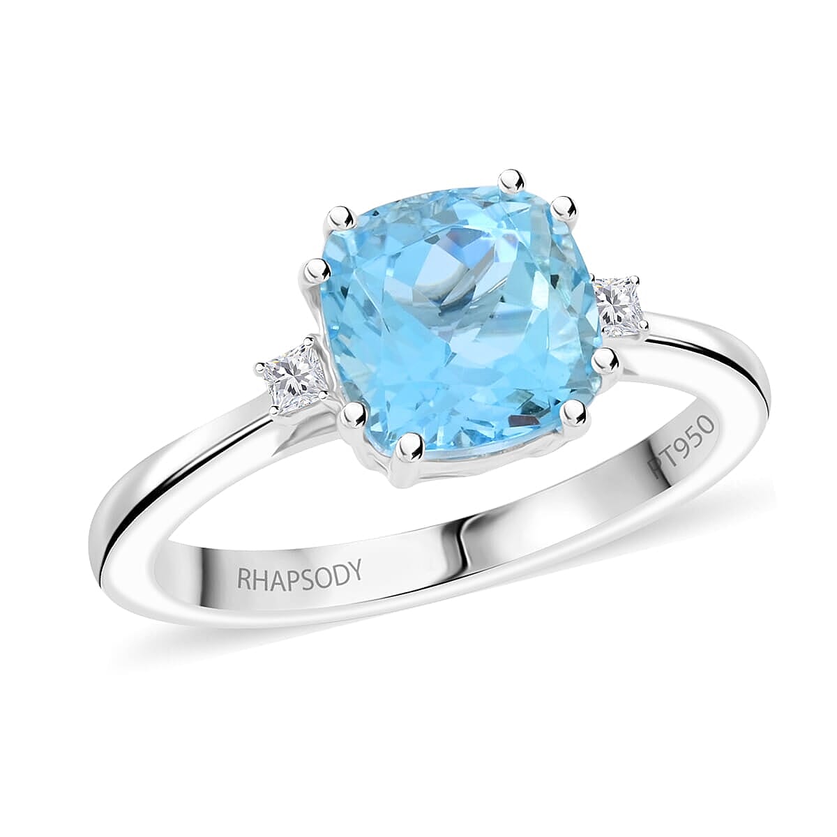 Certified & Appraised Rhapsody AAAA Santa Maria Aquamarine and E-F VS Diamond 2.35 ctw Ring in 950 Platinum 5.80 Grams