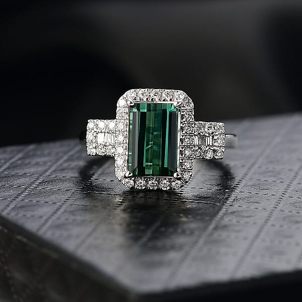 Certified & Appraised Rhapsody AAAA Santa Rosa Tourmaline And E-F VS Diamond 2.67 Ctw Ring In 950 Platinum 7.35 Grams
