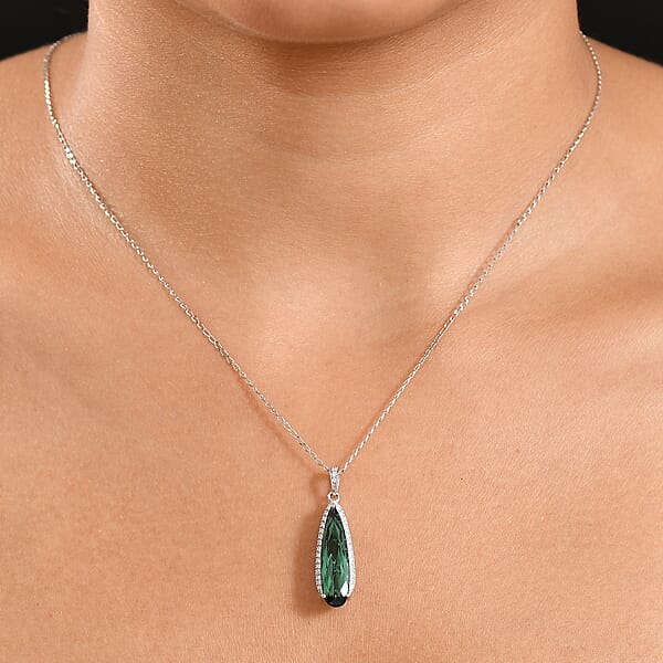 Certified & Appraised Rhapsody AAAA Santa Rosa Tourmaline And E-F VS Diamond 4.78 Ctw Pendant Necklace In 950 Platinum 20 Inches