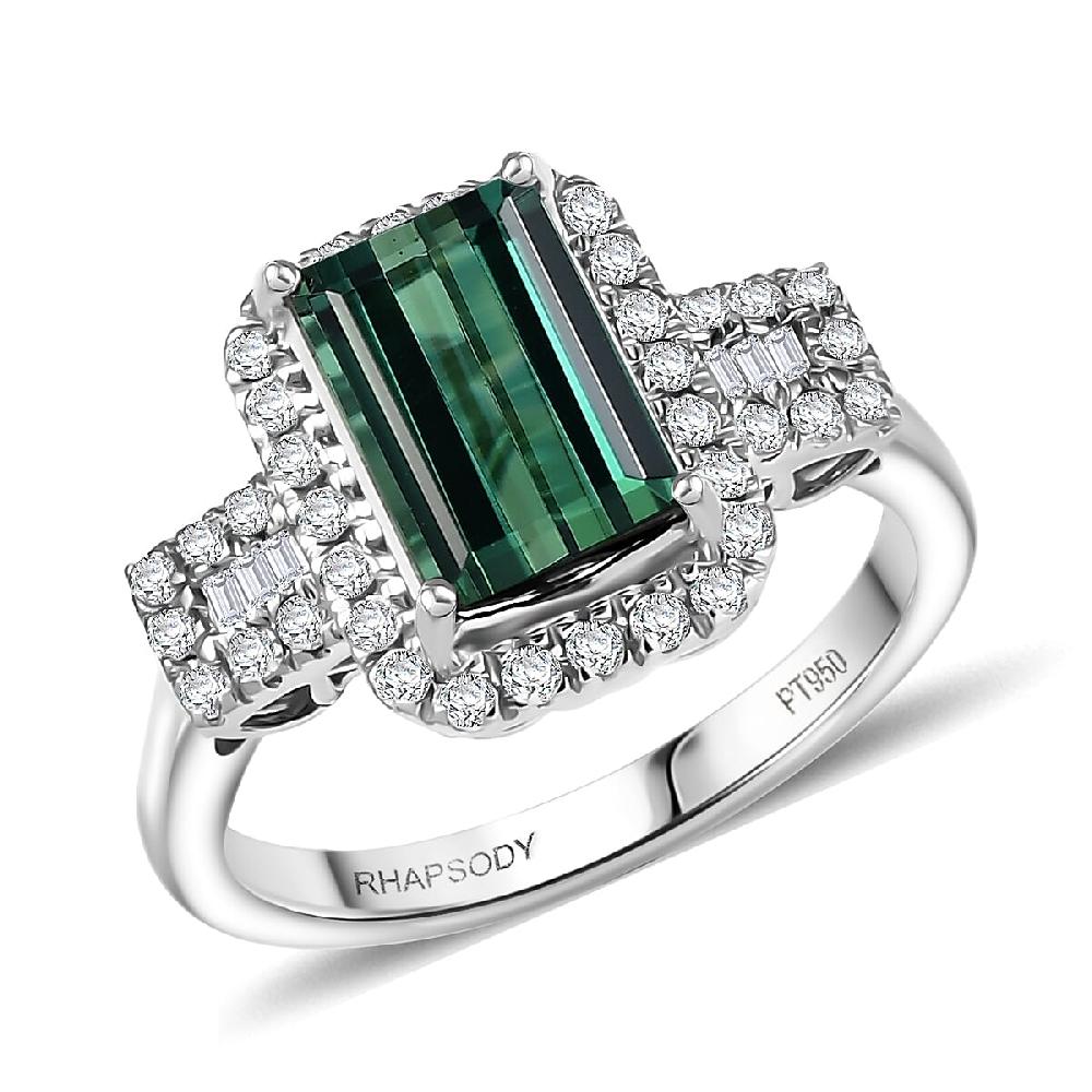 Certified & Appraised Rhapsody AAAA Santa Rosa Tourmaline and E-F VS Diamond 2.67 ctw Ring in 950 Platinum 7.35 Grams