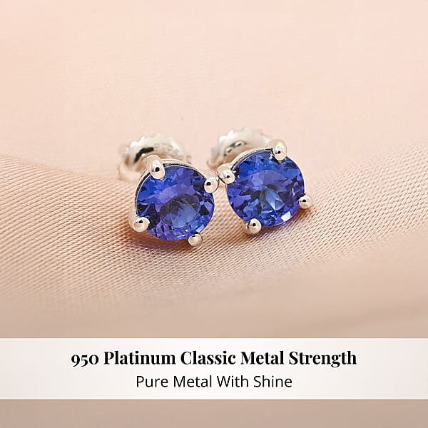 Certified & Appraised Rhapsody AAAA Tanzanite 1.10 Ctw Solitaire Stud Earrings In 950 Platinum