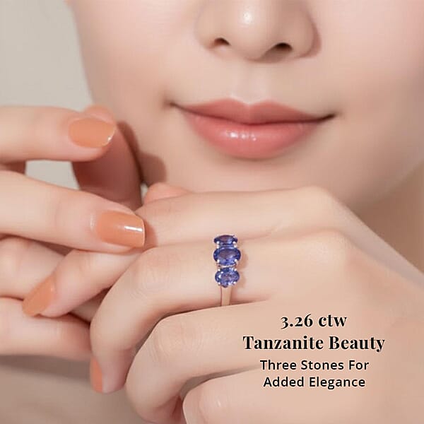 Certified & Appraised Rhapsody AAAA Tanzanite 3.26 Ctw 3 Stone Ring In 950 Platinum 5.20 Grams