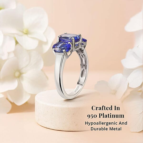 Certified & Appraised Rhapsody AAAA Tanzanite 3.26 Ctw 3 Stone Ring In 950 Platinum 5.20 Grams