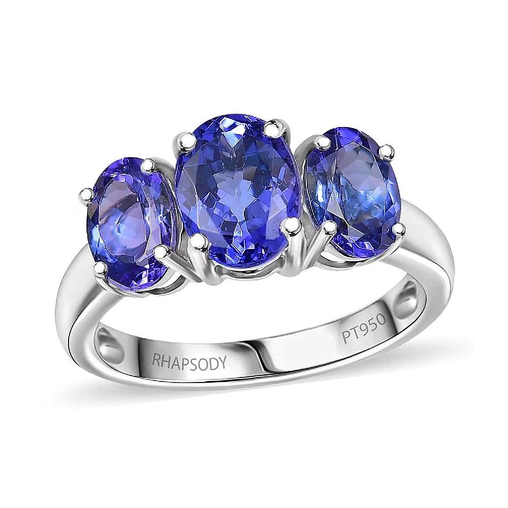 Certified & Appraised Rhapsody AAAA Tanzanite 3.26 ctw 3 Stone Ring in 950 Platinum 5.20 Grams