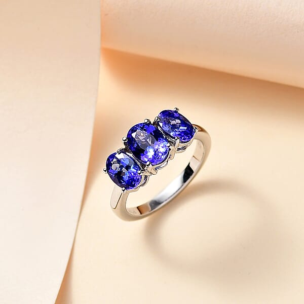 Certified & Appraised Rhapsody AAAA Tanzanite 3.30 Ctw 3 Stone Ring In 950 Platinum 5.56 Grams