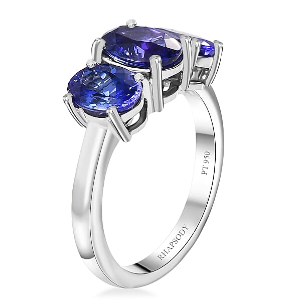 Certified & Appraised Rhapsody AAAA Tanzanite 3.30 Ctw 3 Stone Ring In 950 Platinum 5.56 Grams