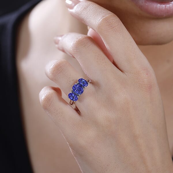 Certified & Appraised Rhapsody AAAA Tanzanite 3.30 Ctw 3 Stone Ring In 950 Platinum 5.56 Grams