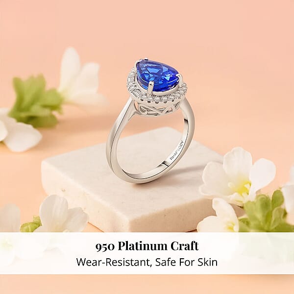 Certified & Appraised Rhapsody AAAA Tanzanite And Diamond E-F VS 4.00 Ctw Ring In 950 Platinum 7.80 Grams