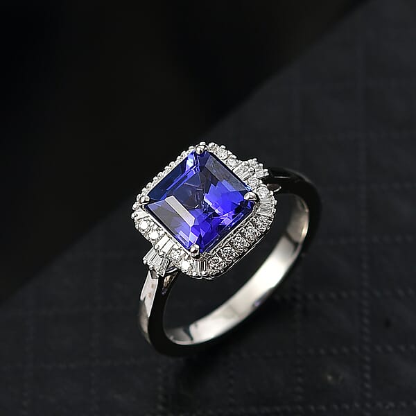 Certified & Appraised Rhapsody AAAA Tanzanite And Diamond E-F VS 3.01 Ctw Ring In 950 Platinum 6.10 Grams