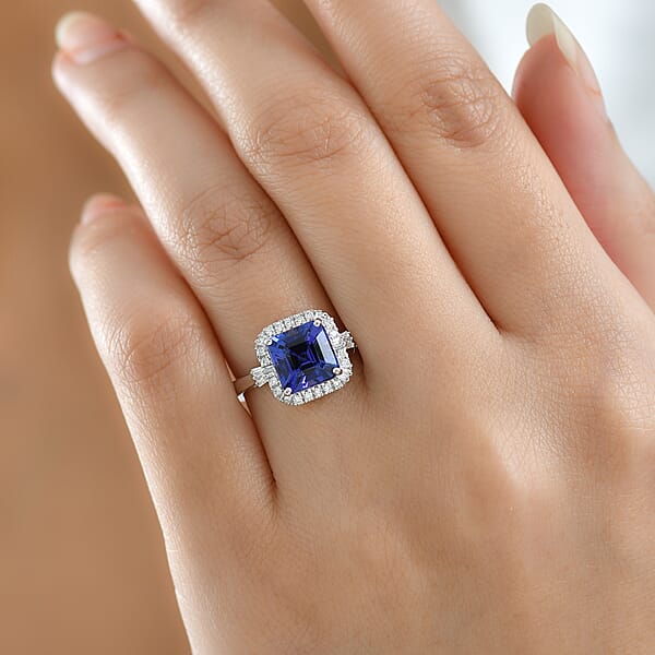Certified & Appraised Rhapsody AAAA Tanzanite And Diamond E-F VS 3.01 Ctw Ring In 950 Platinum 6.10 Grams