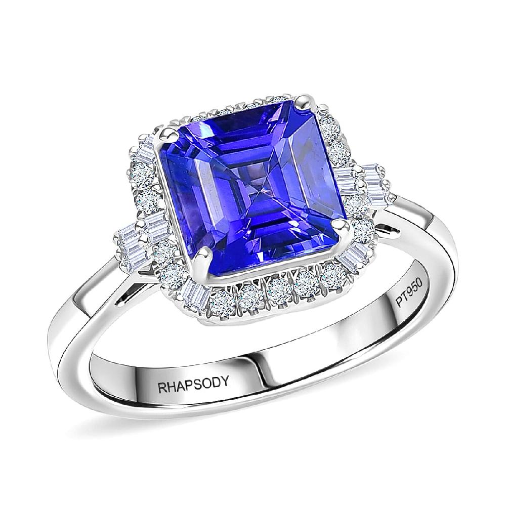 Certified & Appraised Rhapsody AAAA Tanzanite and Diamond E-F VS 3.01 ctw Ring in 950 Platinum 6.10 Grams