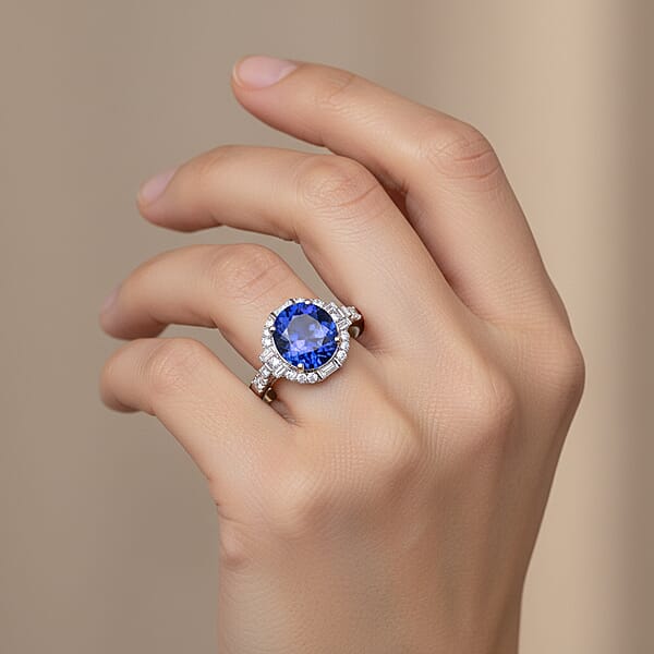Certified & Appraised Rhapsody AAAA Tanzanite And Diamond E-F VS 4.03 Ctw Art Deco Ring In 950 Platinum 6.83 Grams