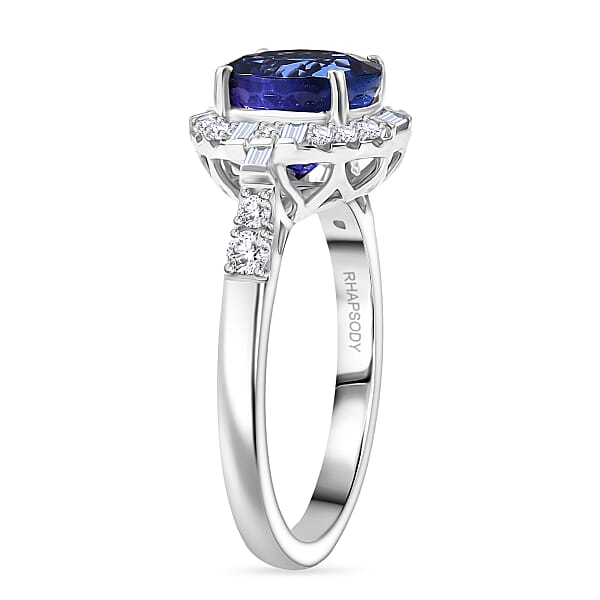 Certified & Appraised Rhapsody AAAA Tanzanite And Diamond E-F VS 4.03 Ctw Art Deco Ring In 950 Platinum 6.83 Grams