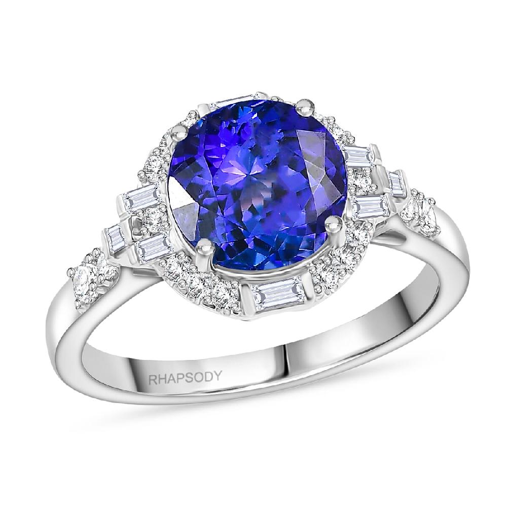 Certified & Appraised Rhapsody AAAA Tanzanite and Diamond E-F VS 4.03 ctw Art Deco Ring in 950 Platinum 6.83 Grams