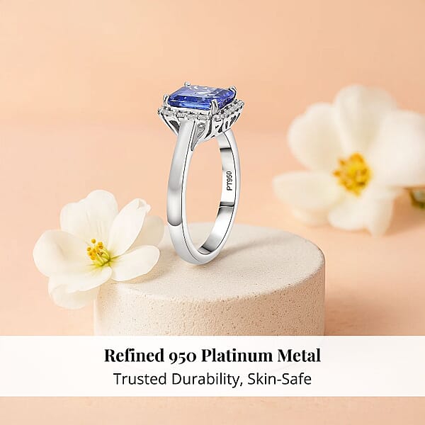 Certified & Appraised Rhapsody AAAA Tanzanite And Diamond E-F VS 2.30 Ctw Ring In 950 Platinum 6 Grams