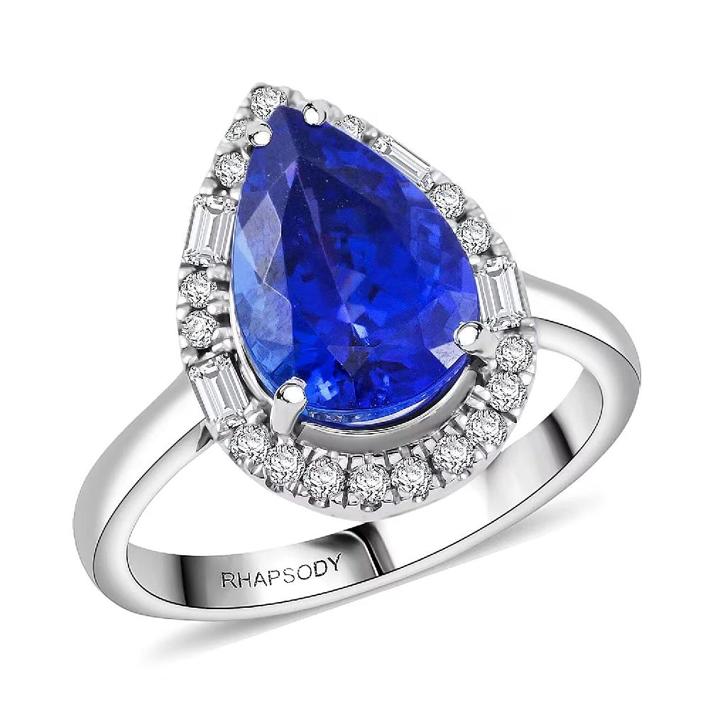 Certified & Appraised Rhapsody AAAA Tanzanite And Diamond E-F VS 4.00 Ctw Ring In 950 Platinum 7.80 Grams
