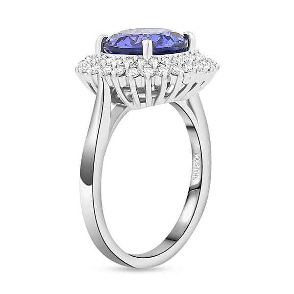 Certified & Appraised Rhapsody AAAA Tanzanite And E-F VS Diamond 4.25 Ctw Ring In 950 Platinum 7.60 Grams