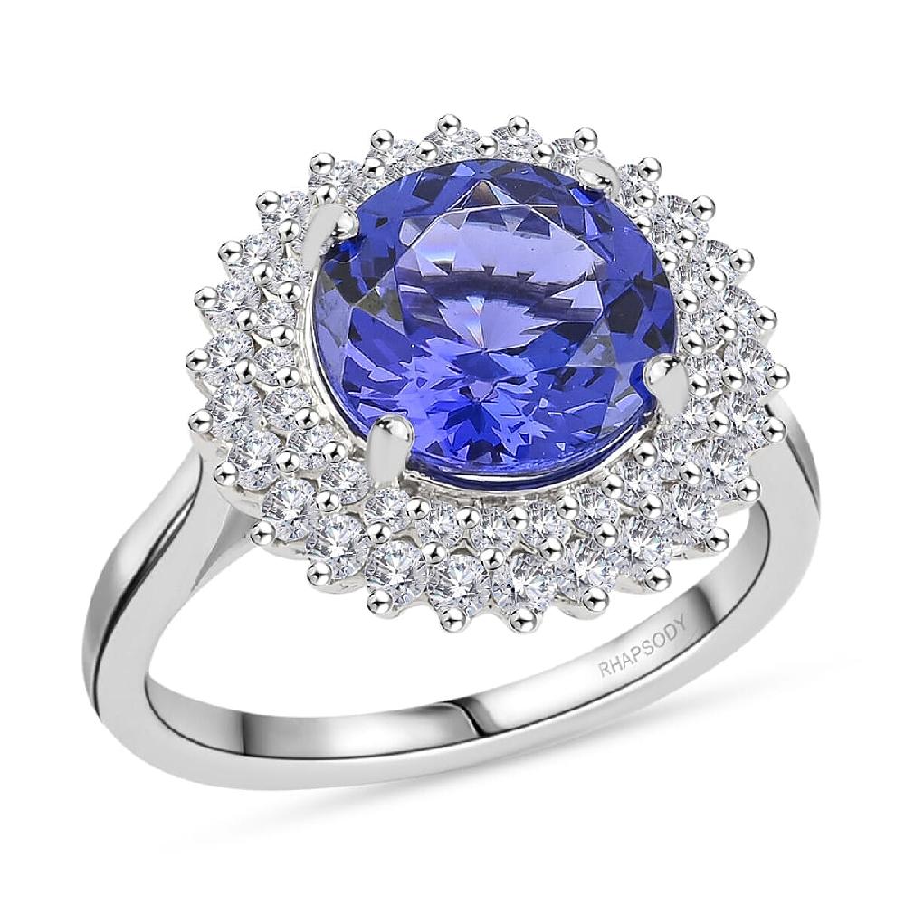 Certified & Appraised Rhapsody AAAA Tanzanite and E-F VS Diamond 4.25 ctw Ring in 950 Platinum 7.60 Grams