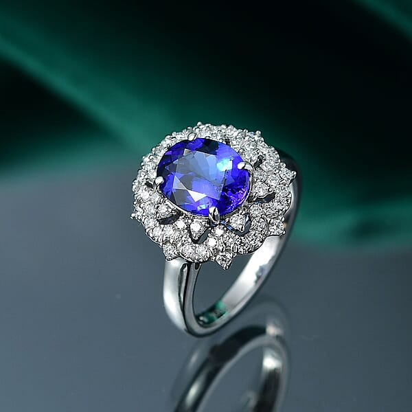 Certified & Appraised Rhapsody AAAA Tanzanite And E-F VS Diamond 3.65 Ctw Ring In 950 Platinum 7.80 Grams