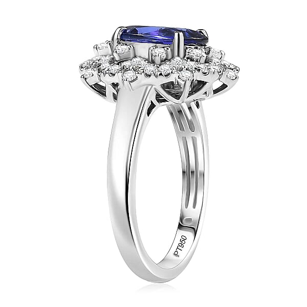 Certified & Appraised Rhapsody AAAA Tanzanite And E-F VS Diamond 3.65 Ctw Ring In 950 Platinum 7.80 Grams