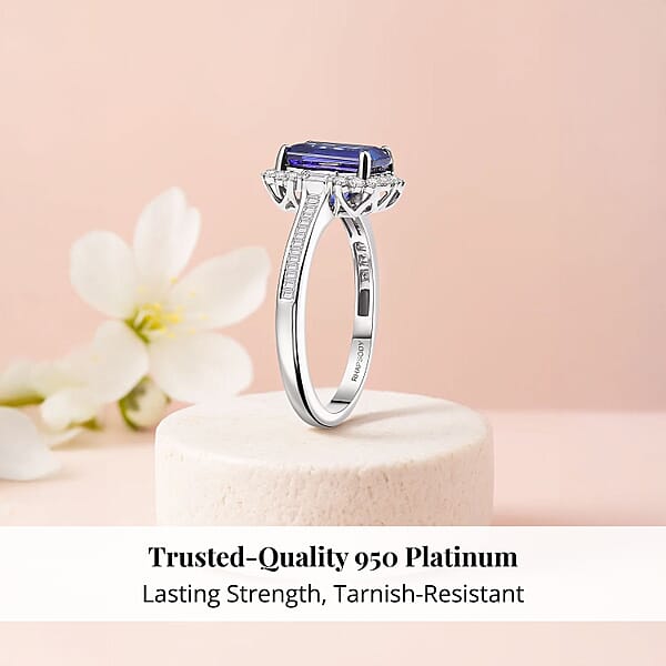 Certified & Appraised Rhapsody AAAA Tanzanite And E-F VS Diamond 3.44 Ctw Ring In 950 Platinum 6 Grams
