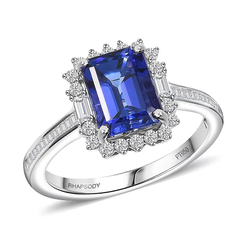 Certified & Appraised Rhapsody AAAA Tanzanite and E-F VS Diamond 3.44 ctw Ring in 950 Platinum 6 Grams