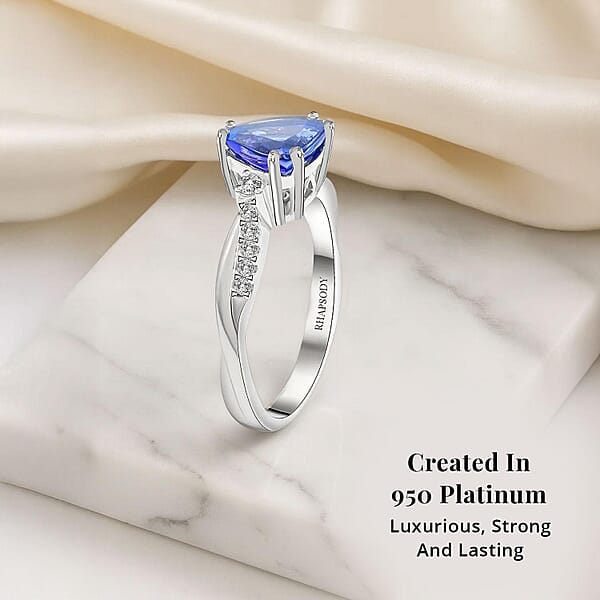 Certified & Appraised Rhapsody AAAA Tanzanite And E-F VS Diamond 1.35 Ctw Ring In 950 Platinum 5 Grams