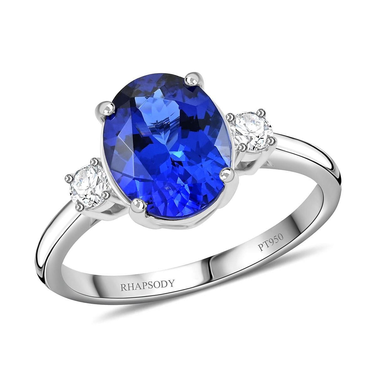 Certified & Appraised Rhapsody AAAA Tanzanite and E-F VS Diamond 3.10 ctw Ring in 950 Platinum 5.40 Grams