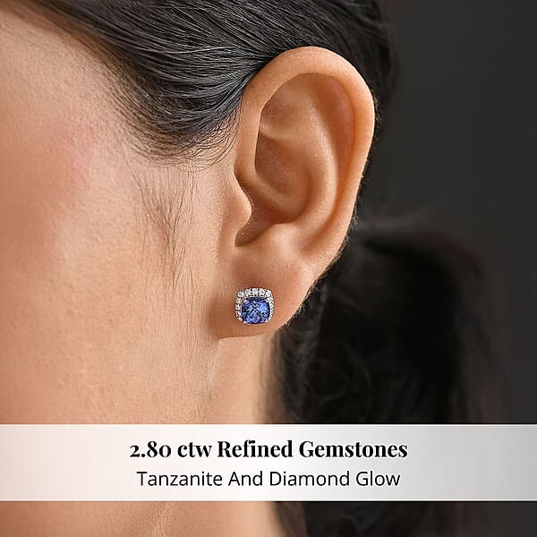 Certified & Appraised Rhapsody AAAA Tanzanite And E-F VS Diamond 2.80 Ctw Stud Earrings In 950 Platinum