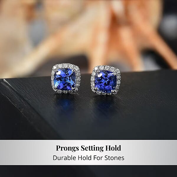 Certified & Appraised Rhapsody AAAA Tanzanite And E-F VS Diamond 2.80 Ctw Stud Earrings In 950 Platinum