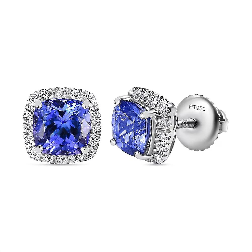 Certified & Appraised Rhapsody AAAA Tanzanite And E-F VS Diamond 2.80 Ctw Stud Earrings In 950 Platinum