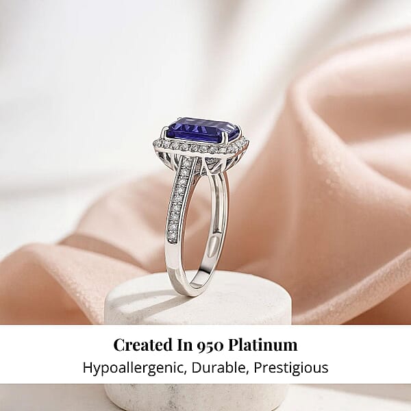 Certified & Appraised Rhapsody AAAA Tanzanite And E-F VS Diamond 4.41 Ctw Ring In 950 Platinum 6.40 Grams (Del. In 10-15 Days)