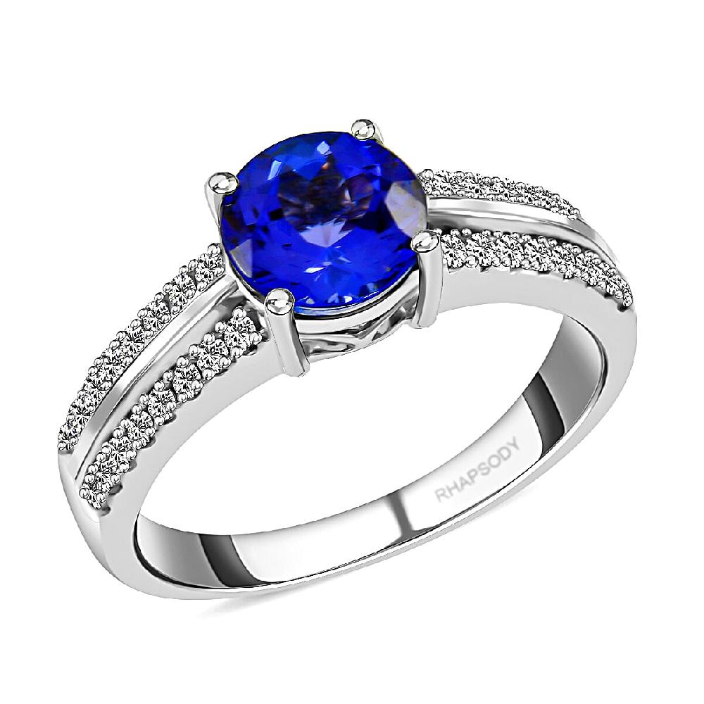 Certified & Appraised Rhapsody AAAA Tanzanite and E-F VS Diamond 1.80 ctw Ring in 950 Platinum 5.70 Grams