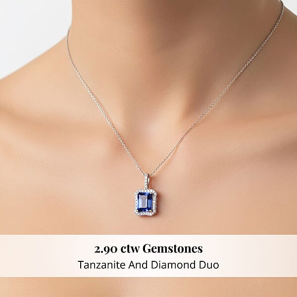 Certified & Appraised Rhapsody AAAA Tanzanite And E-F VS Diamond 2.90 Ctw Pendant Necklace (18 Inches) In 950 Platinum