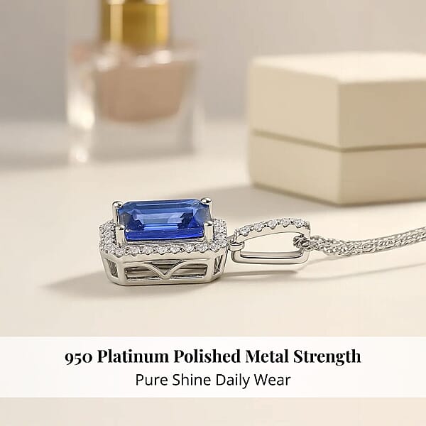 Certified & Appraised Rhapsody AAAA Tanzanite And E-F VS Diamond 2.90 Ctw Pendant Necklace (18 Inches) In 950 Platinum
