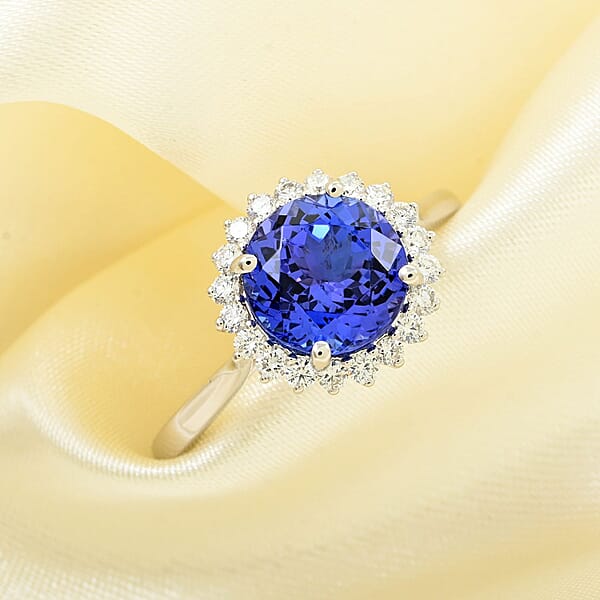 Certified & Appraised Rhapsody AAAA Tanzanite And E-F VS Diamond 3.50 Ctw Ring In 950 Platinum 6 Grams